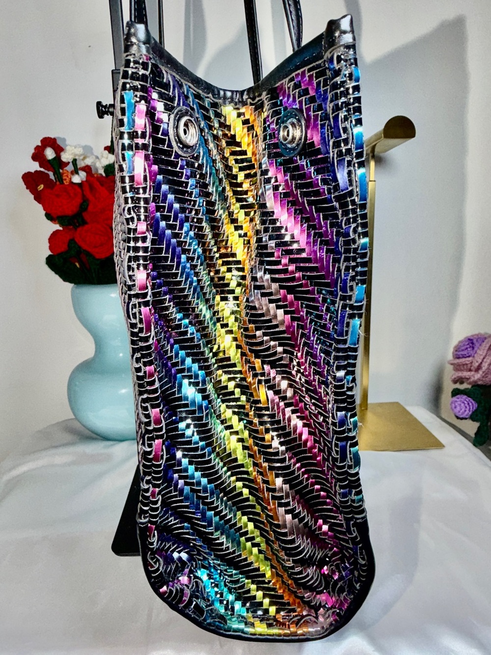 Kurt Geiger Kensington Multicolor Woven Tote like New - Picture 4 of 9
